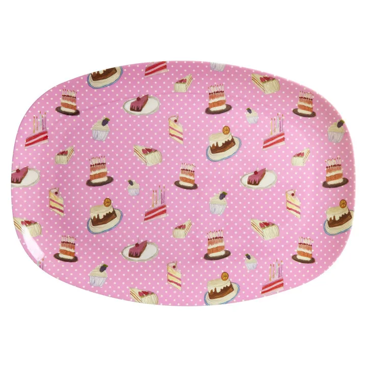 Rice DK Melamine Rectangular Plate with Sweet Cake Print