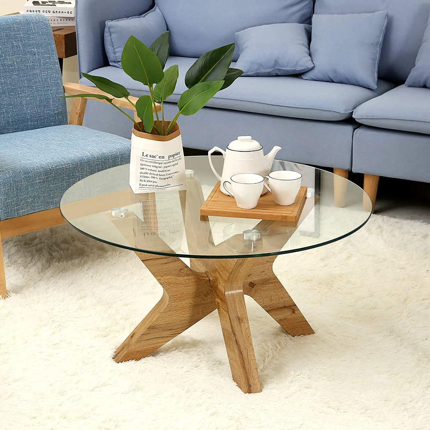 Round Glass Coffee Tables for Living Room, 31.5 in
