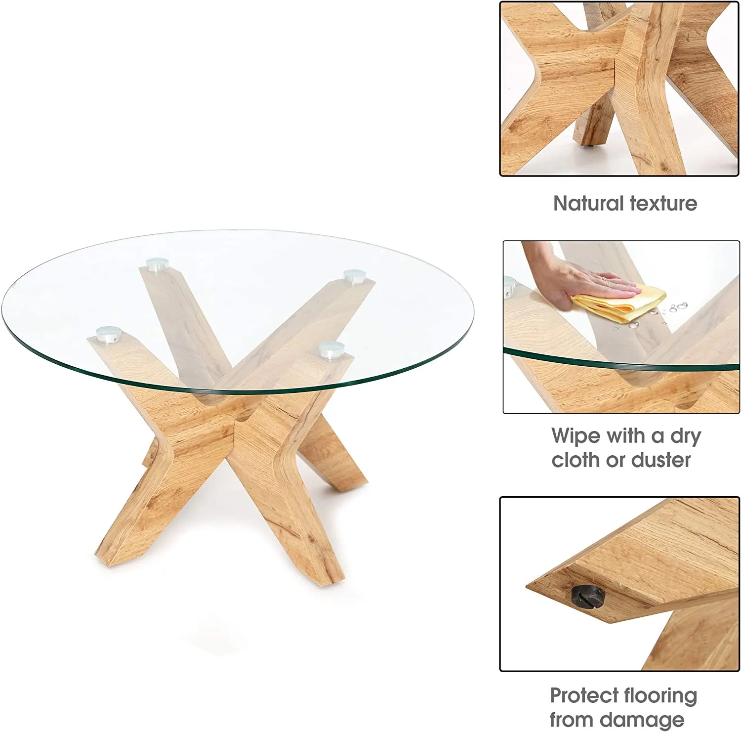 Round Glass Coffee Tables for Living Room, 31.5 in