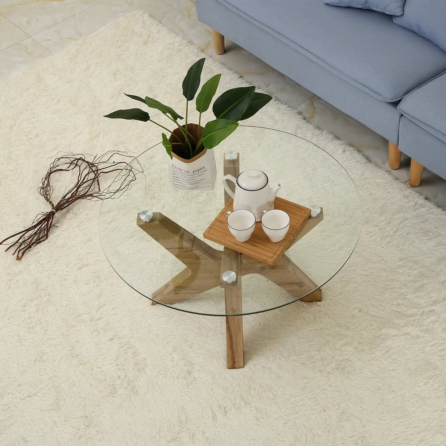 Round Glass Coffee Tables for Living Room, 31.5 in