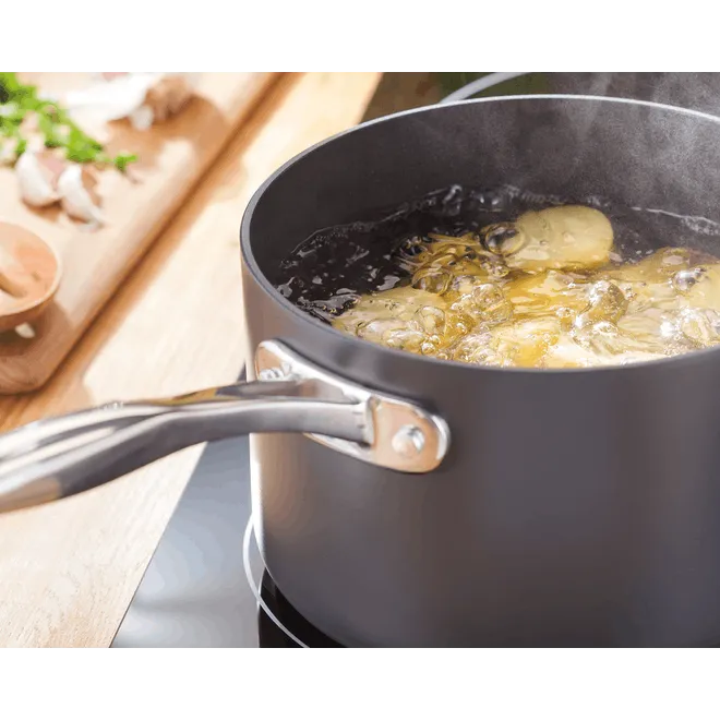 Stellar Hard Anodised Saucepan Set Non-Stick with Lids