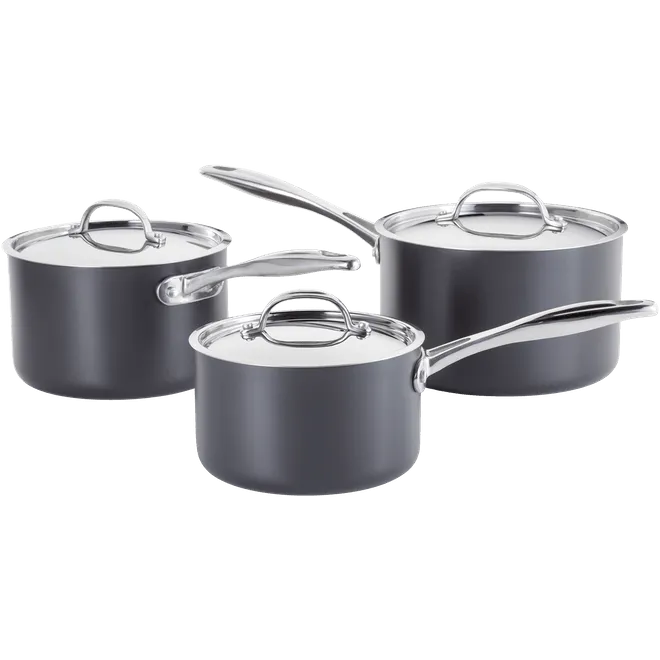 Stellar Hard Anodised Saucepan Set Non-Stick with Lids
