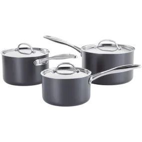 Stellar Hard Anodised Saucepan Set Non-Stick with Lids