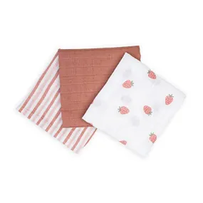 'Strawberries' Muslin Cloths 3 Pack by Lulujo