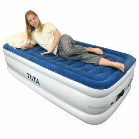 TWIN Durable Air Mattress, Built-in Quick Pump, with Storage Bag, 20 in