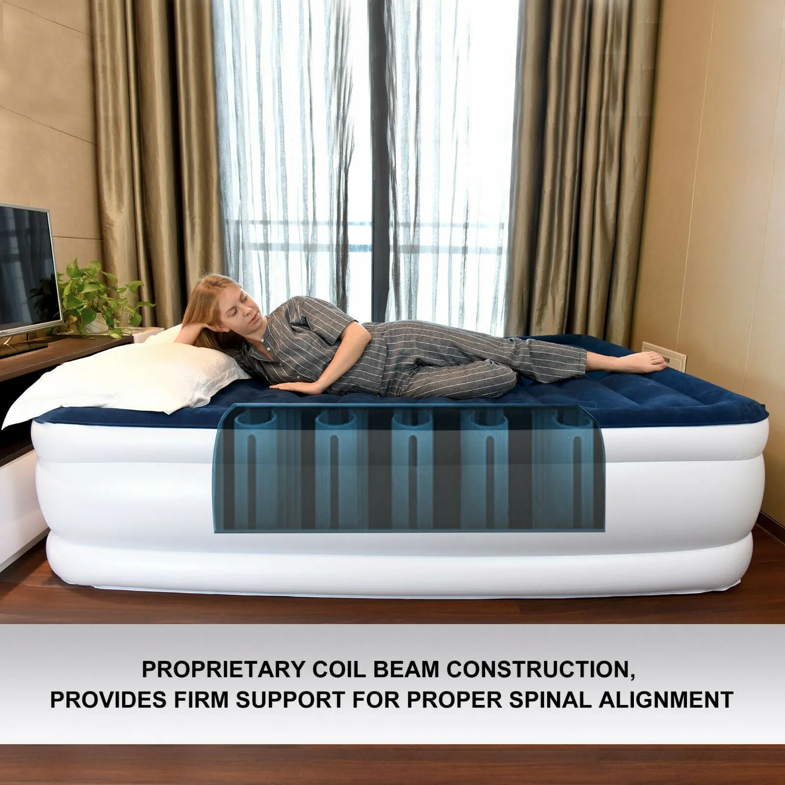 TWIN Durable Air Mattress, Built-in Quick Pump, with Storage Bag, 20 in