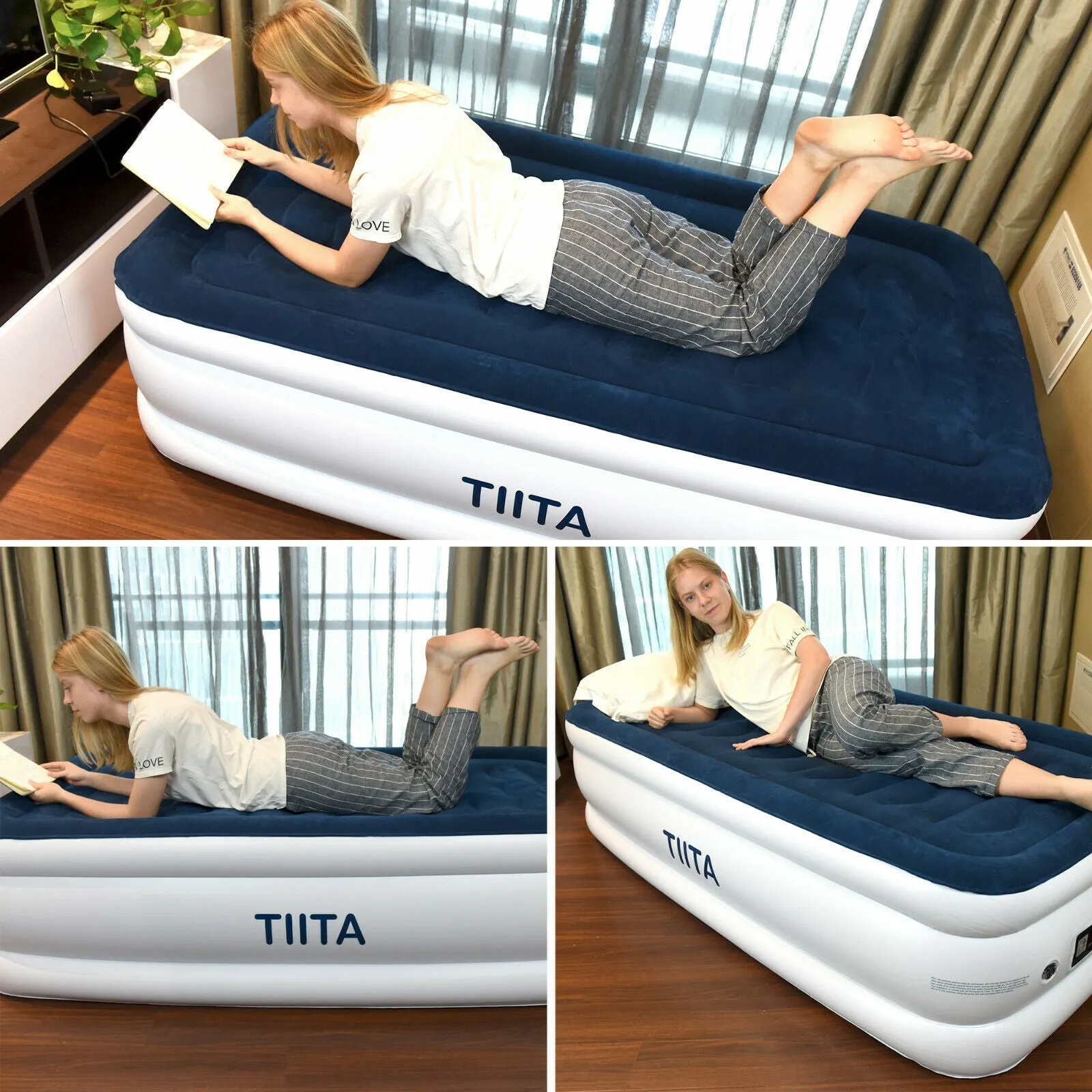 TWIN Durable Air Mattress, Built-in Quick Pump, with Storage Bag, 20 in