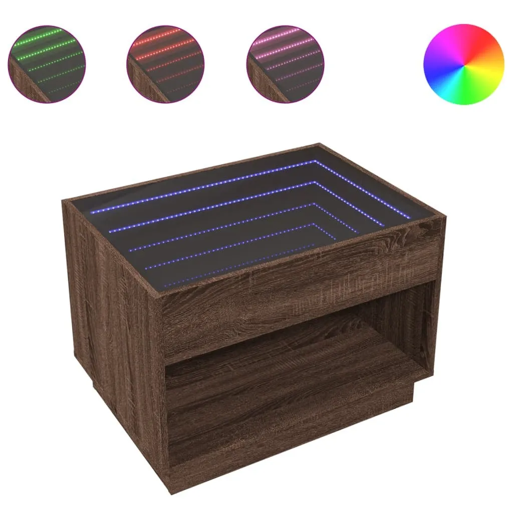 vidaXL Coffee Table with Infinity LED Brown Oak 70x50x50 cm
