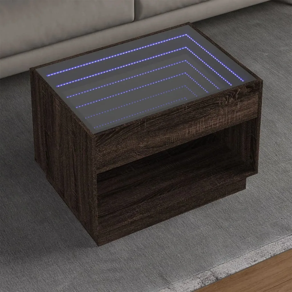 vidaXL Coffee Table with Infinity LED Brown Oak 70x50x50 cm