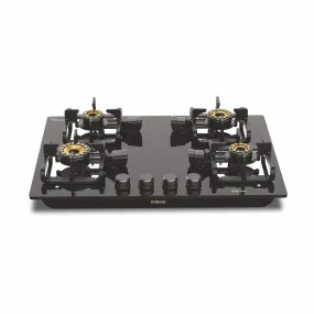 Vidiem Vogue V1 4-Burner Gas Cooktop/Hob | World's First Fully Removable Burner Assembly | 10MM Toughened Glass | Hexa Flame Forged Brass Burners | 10 MM Thick Cast Iron Pan Support | Manual Ignition