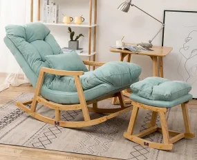 Wooden Rocking Chair Colonial and Traditional Super Comfortable Cushion And With Footrest (Natural Polish)